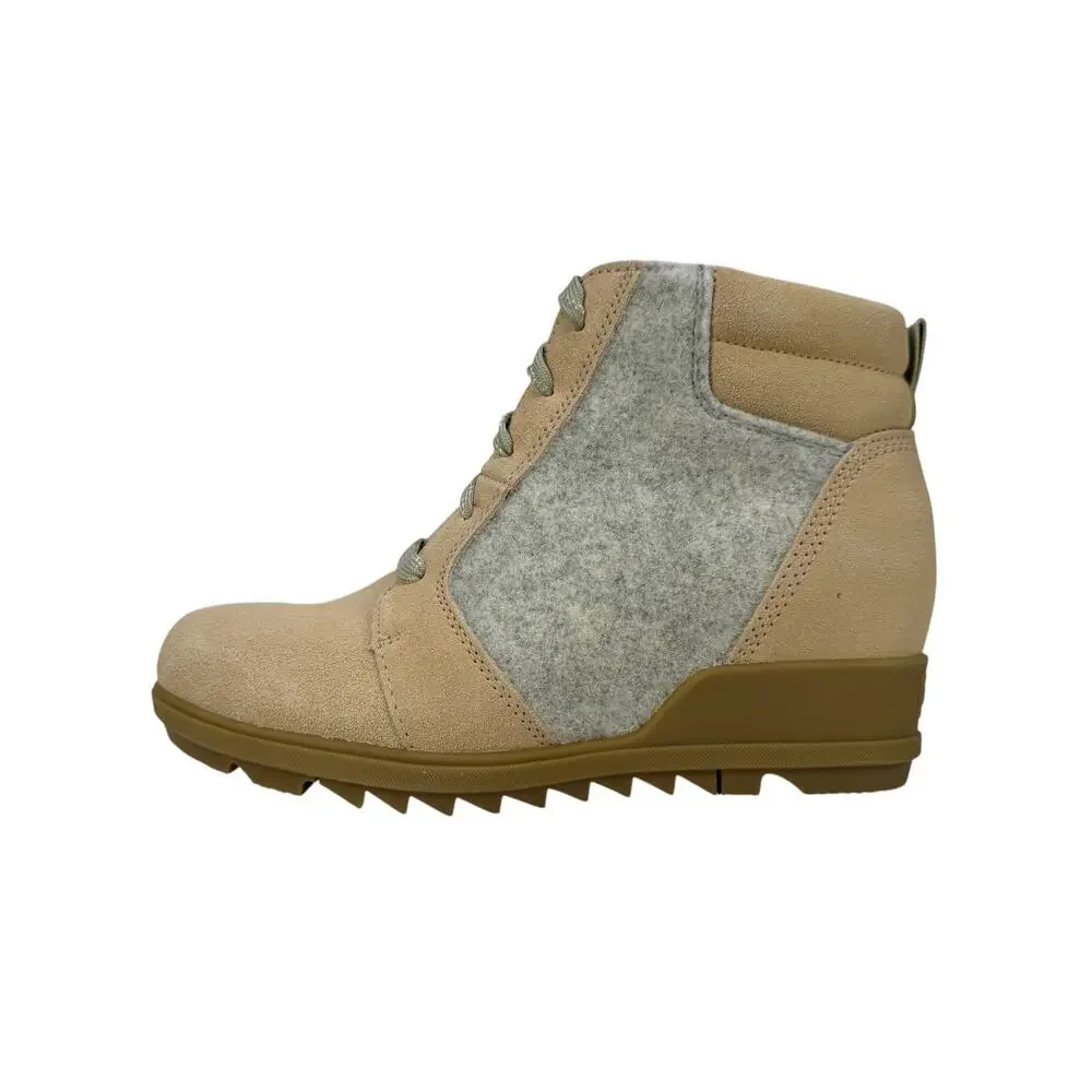 Sorel Evie Ankle Lace Boots Wedge Womens 8 WP Suede Wedge‎ Ceramic Natural